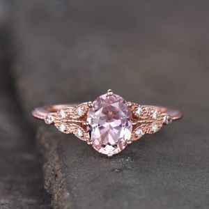 Rose Gold Morganite Pink Ring vintage Art Deco